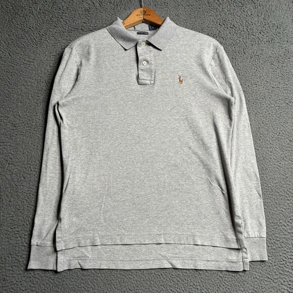 Polo Ralph Lauren Rugby Shirt Long Sleeve Old Money Small Flesh Pony Gray